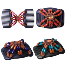 Ретро двойной, отделанный бисером волос Волшебная расческа клип бусины эластичность шпилька эластичные волосы расчески шпильки для женщин аксессуары для волос