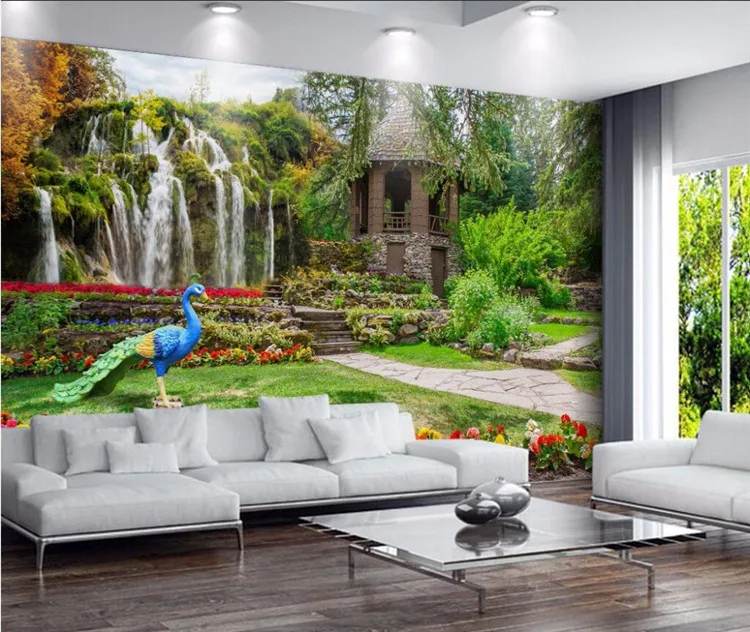 

Custom Mural Wallpaper 3D Waterfalls Peacock Nature Scenery Wall Painting Living Room TV Sofa Bedroom Background Wall Home Decor