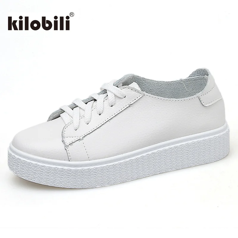 

kilobili Spring Fashion Women Flat Platform Shoes Woman Genuine Leather Casual Shoes Moccasin Zapatos Mujer Ladies Boat Sneakers