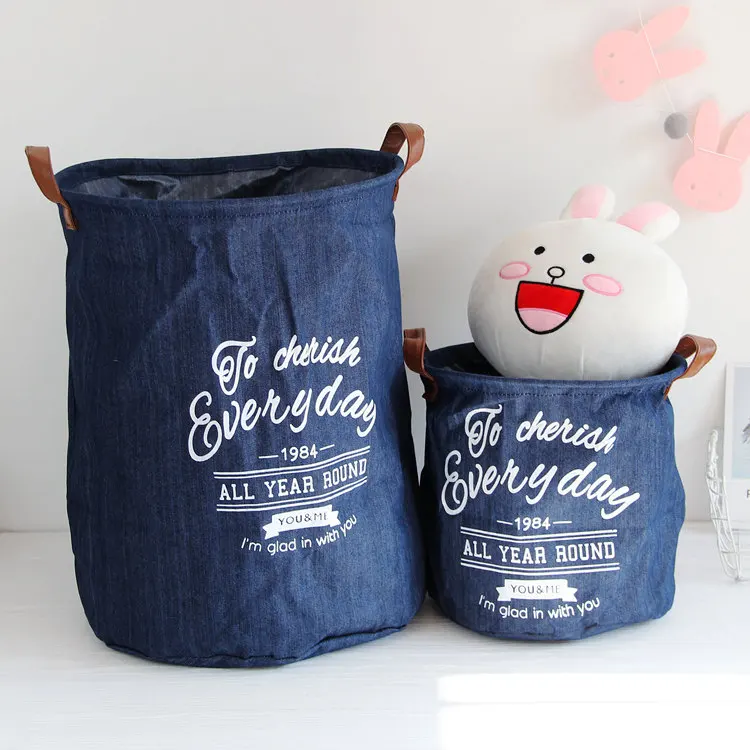 2pcs Denim Laundry Basket Canvas Washing Laundry Bag Hamper Storage Dirty Clothing Bags Toy ...