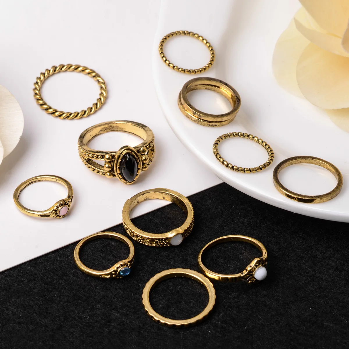 Vintage Punk Midi Rings Set Shellhard 12pcs/sets Blue Stone Above