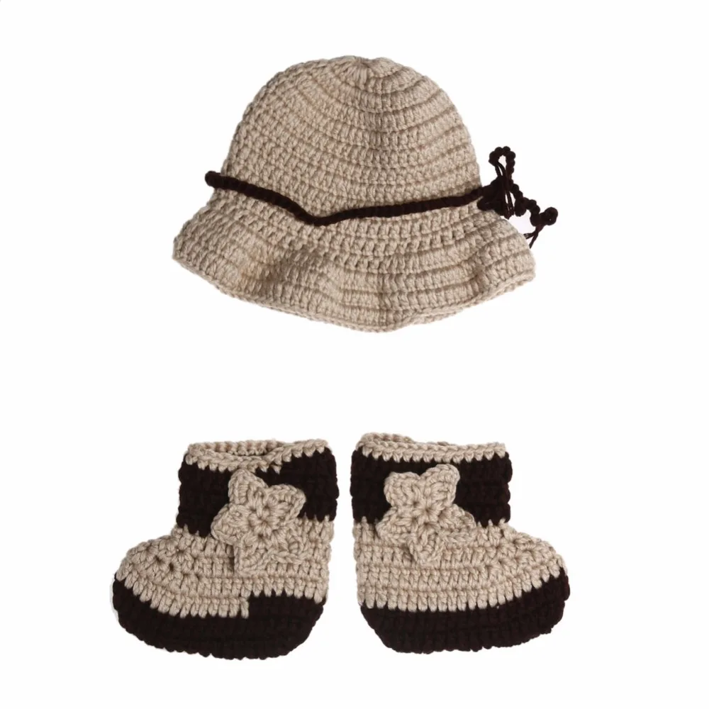 Новорожденных Подставки для фотографий одежда фотосессии для маленьких мальчиков младенческой Шляпа и туфли крючком вязаная одежда Интимные аксессуары костюм наряд