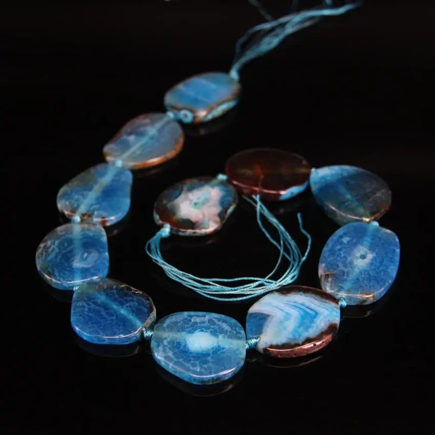 

11-12PCS/strand Blue Dragon Veins Agates Raw Slab Beads,Natural Onxy Stone Slice Nugget Necklace Pendant Jewelry Supplier