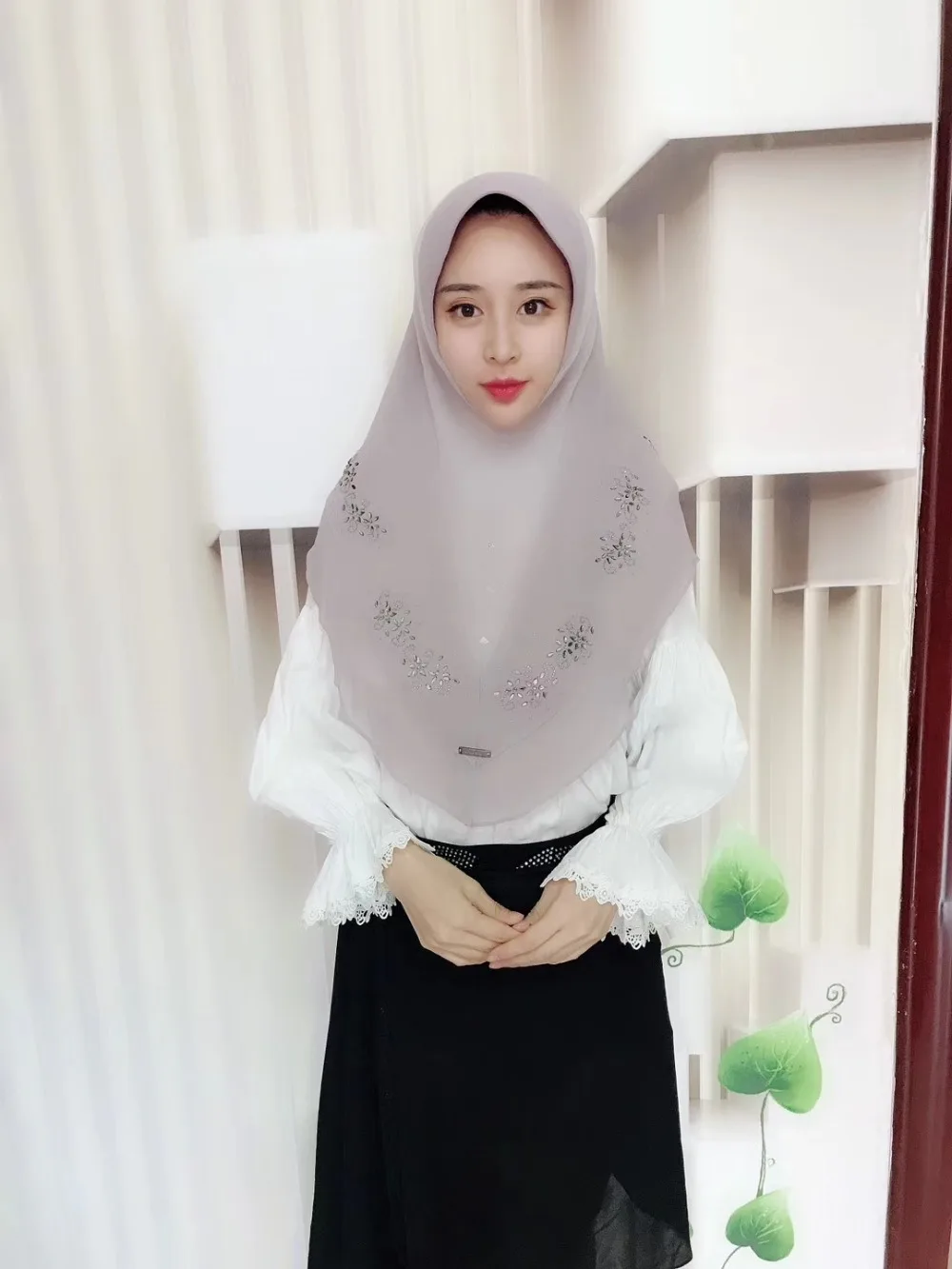Мусульманские мгновенные обертывания Малайзия M 75D толстый Жемчуг шифон горячей фиксации горный хрусталь дизайн удобный цельный хиджаб