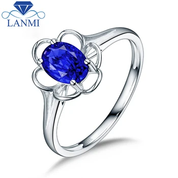 

Real 14K White Gold Oval Tanzanite Ring Simple Design Flower Shape for Gemstone Jewelry