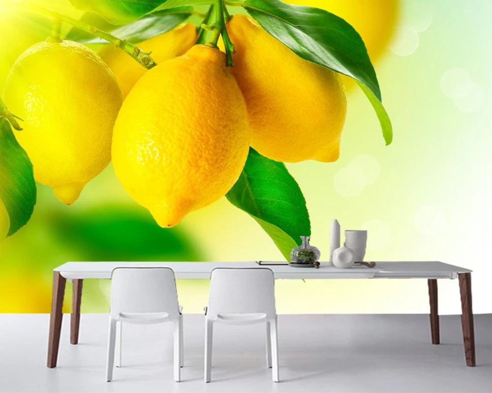 HIGH QUALITY  Papel de pared Lemons Closeup Foliage Food photo wallpaperliving room sofa TV wall bedroom kitchen 