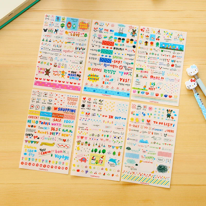 

6Sheets/Pack Korean New Painting Life DIY Cartoon Scrapbook Paper Diary Stickers Escolar Papelaria Label Sticker E0149