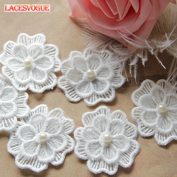 

100PCS 4cm White Embroidery Beaded lace applique Handmade DIY Patches accessories Patchwork Needlework sewing Cloth paste 343