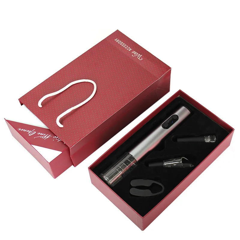 Beste 4 stks set Elektrische Wijnflesopener Vacu uuml;m Stopper Schenker Cordless Corkscrew met Foliesnijder Barbenodigdheden Gereedschappen aluminiumlegering
