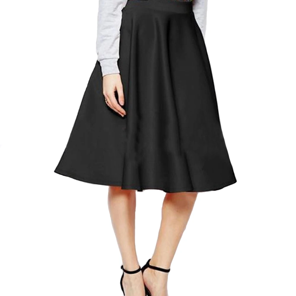 

Simple Summer Pleated Midi Solid Holiday Girl Gift Fashion High Waist Casual Below The Knee Women Skirt