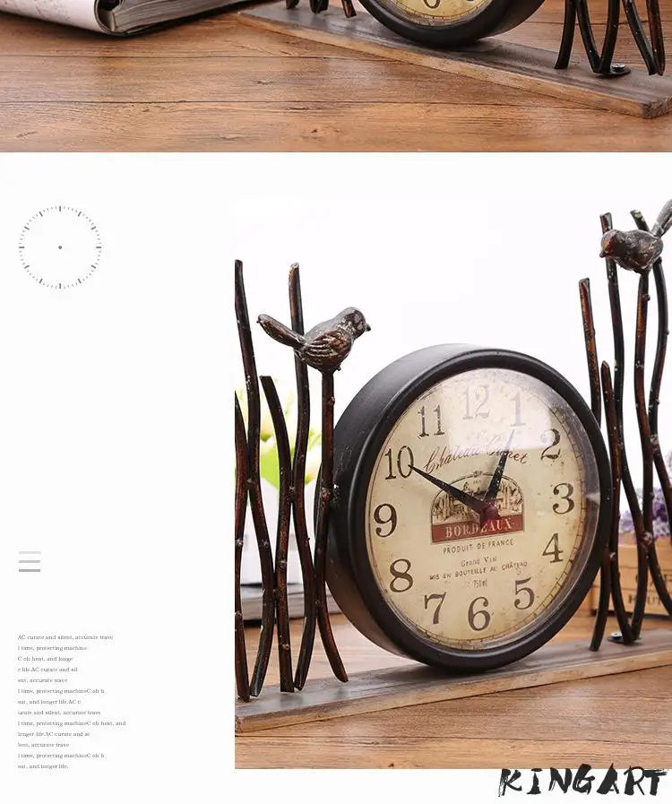 Retro Table Clock Iron Craft Antique Metal Desk Clock Watch Bronze Gold Table Clock Handicraft Vintage Clock For Home 1202724