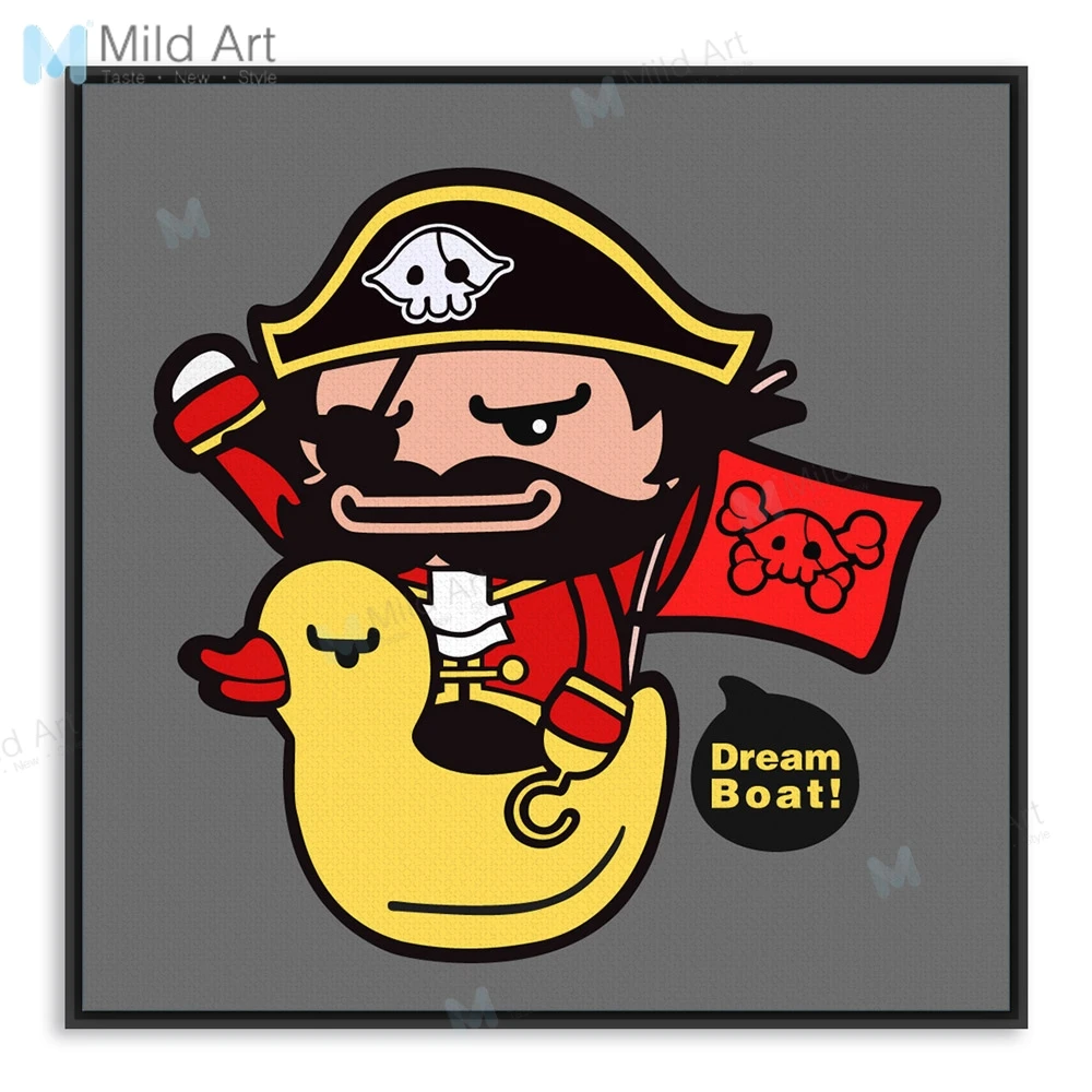 Color Kawaii Cartoon Pirate Yellow Duck Ship Boat Posters Prints Kids Baby  Bedroom Wall Art Pictures Home Decor Canvas Paintings _ - AliExpress Mobile