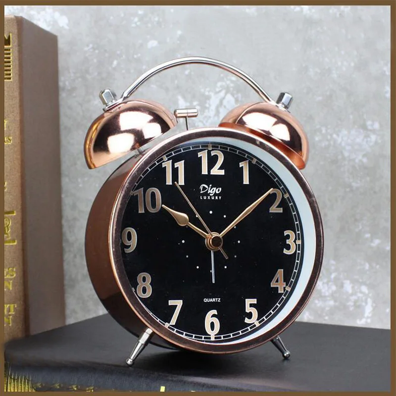 Metal Hammer Twin Bell Alarm Clock Silent No Ticking Desktop Watch With