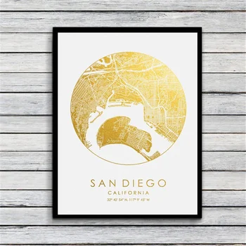 

Colored and Gold USA San Diego California City Maps Canvas Poster Wall Pictures for Living Room No Frame