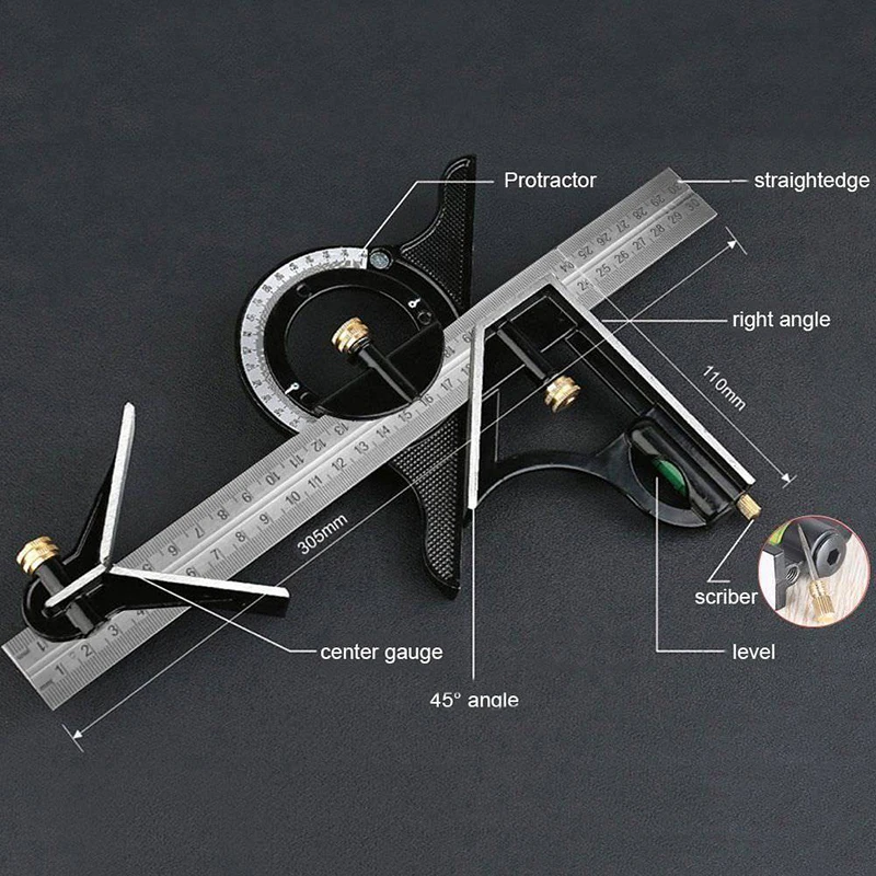 Multifunctional Angle Ruler 12'' SAE Adjustable Protractor Quick Read Square Layout Gauge Metric Square Measuring Tool Gauges ► Photo 1/6