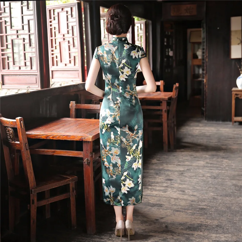 Шанхай история длинное Ципао национальный тренд платье в китайском стиле винтажное китайское платье зеленый