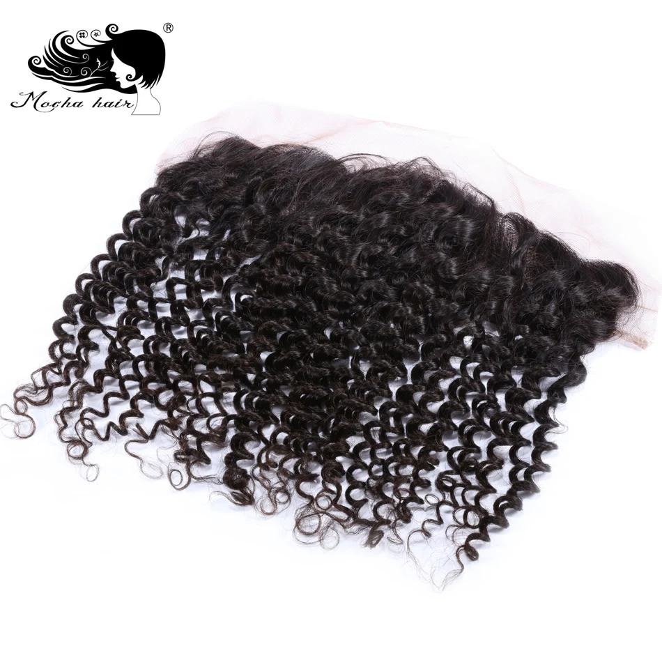 Mocha Hair Brazilian Remy Hair Deep Wave Lace Frontal Closure 13*4 Bleached Knot 100% Human Hair Natural color