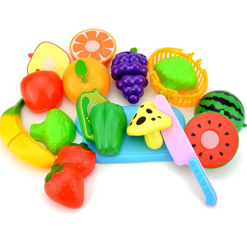 

New Fun Preschool Children Plastic Cutting Vegetables Fruits Baby Early Educational Kitchen Toys Pretend Food Playset