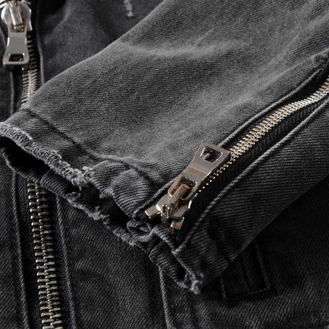 Biker denim jacker in black with zippers - Image 4