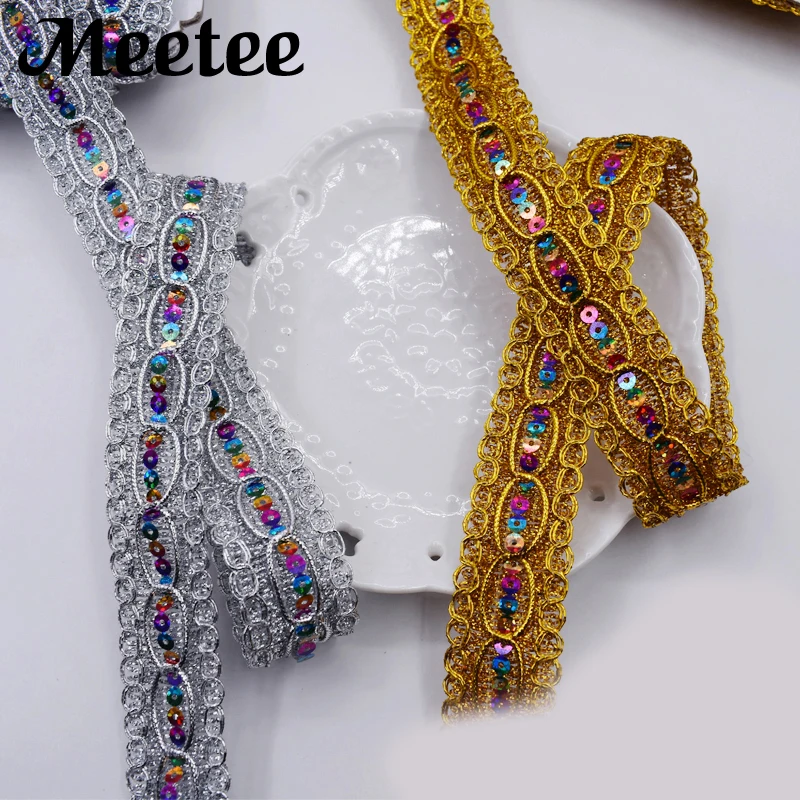 12Yards Knitted Gold Silver Lace Trims Laser Sequins Ribbons Trimming Latin Dress Paillette Appliques DIY Sewing Craft | Дом и сад