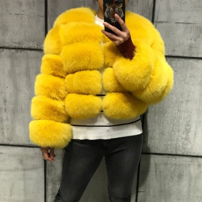 FURSARCAR New Fashion Natural Real Blue Fox Fur Women Natural Genuine Fur Jackets Coats Female 5 Row Short Outerwear Girls