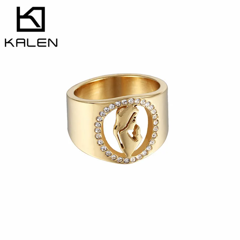 

KALEN 1PC Size 6- 9 Stainless Steel Dubai Gold Rings Zircon Praying Girls Charm Rings New Fashion Lady Accessories