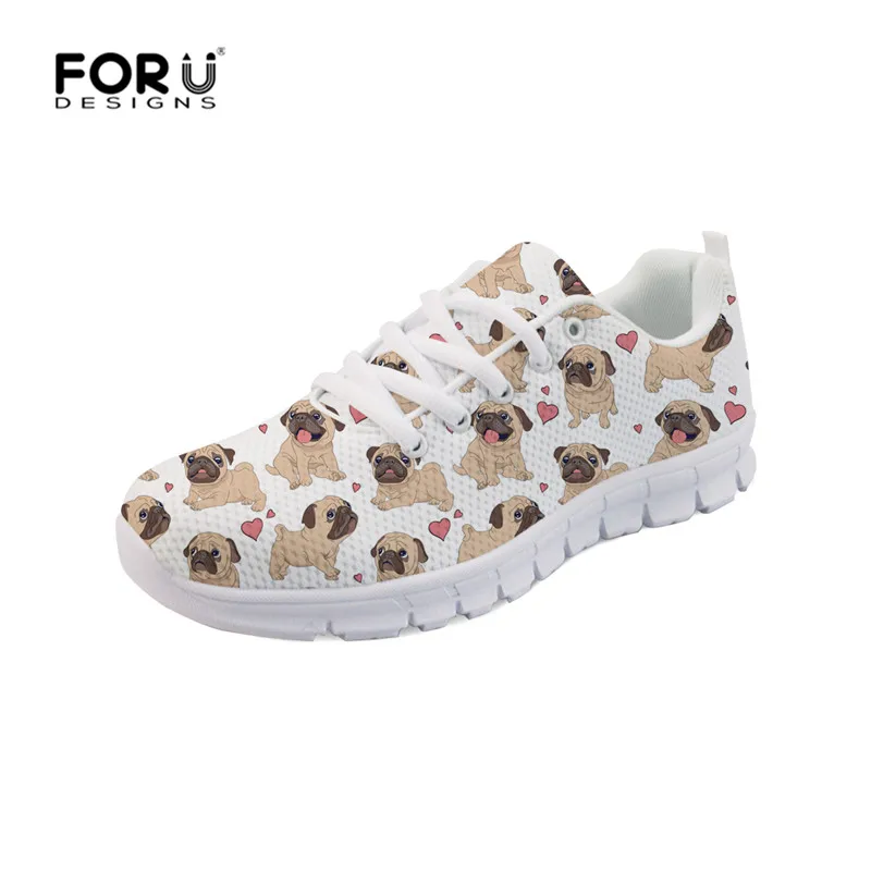 

FORUDESIGNS Cute Pug Sneakers Women Breathable Mesh Casual Shoes Female Fashion Sneaker Lace Up High Leisure Women Shoe Platform