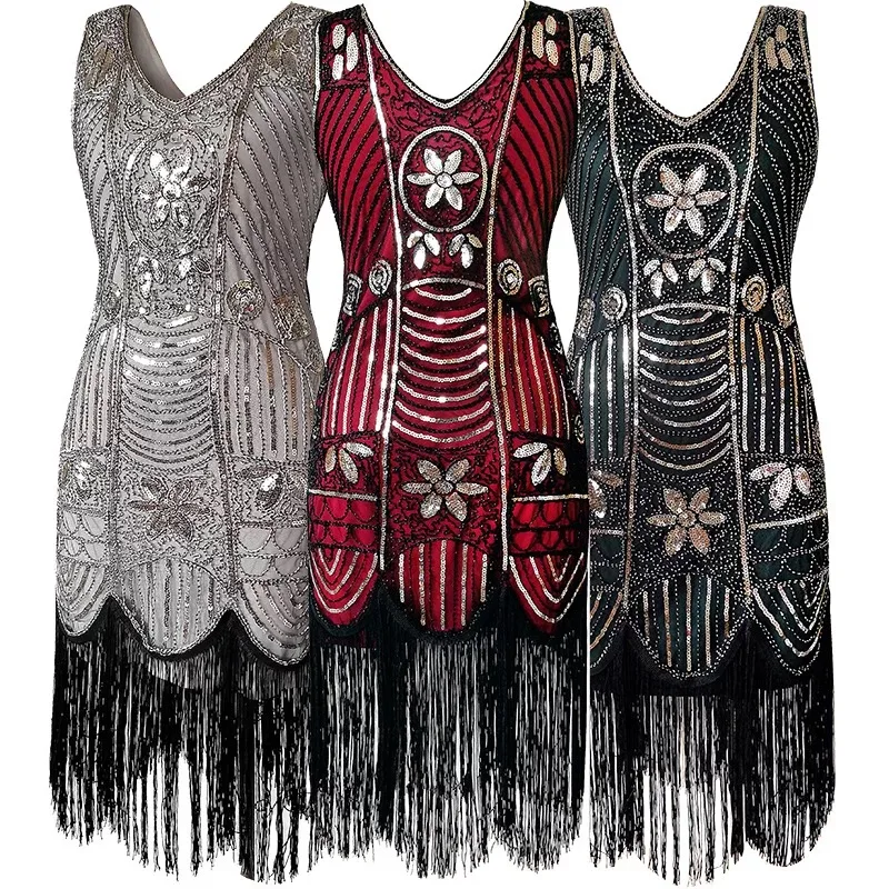 

SexeMara New High Class Handmade Sequin Embroidery Gatsby Flapper Vintage Dress New Year Party Dress Vestidos Plus Size