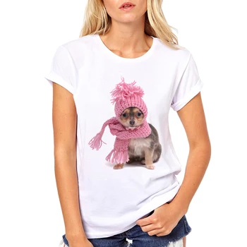

Women Fashion Cute t-shirt Chihuahua pug/Kitty angel/Yorkshire dog Printed Tee short sleeve Novelty design clothing