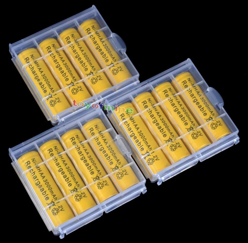 12x AA 3000mah NiMH 1 2 v 2A желтый цвет аккумуляторная батарея + 3x пластиковый чехол для