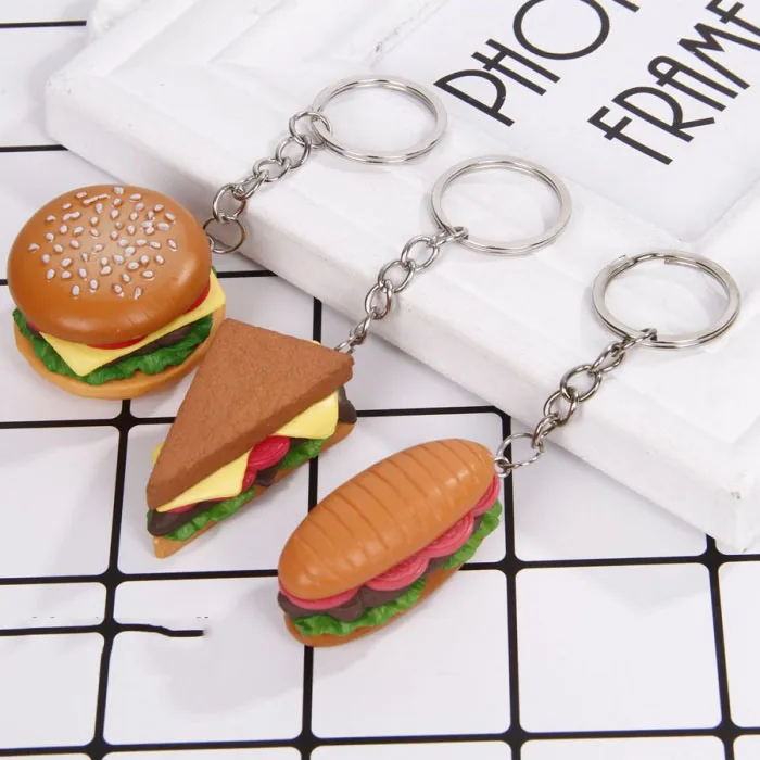 

Random 1piece Creative simulation hamburger fries sandwich popcorn Keychain imitation food Pendant Gift
