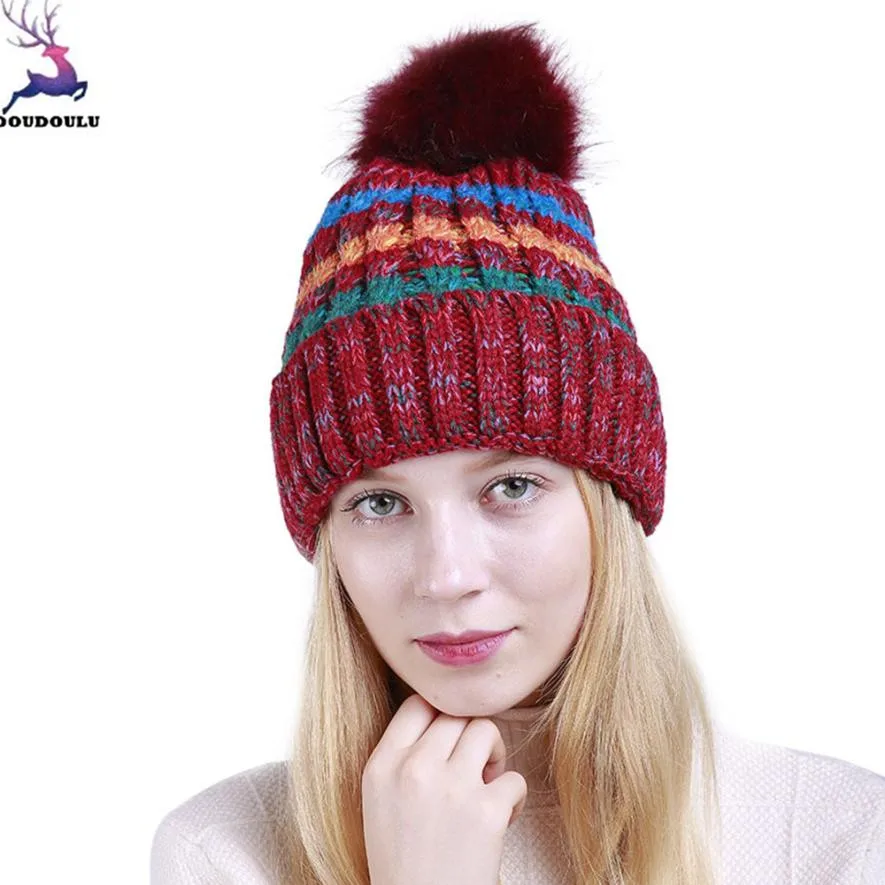 DOUDOULU Unisex Knit Wool Beanie Pom Pom winter hats for women Knit Cap