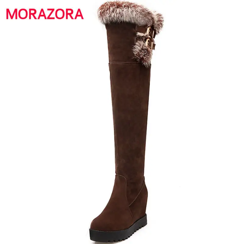 

MORAZORA big size super high heel women boots autumn winter round toe platform boots height increasing over the knee boots