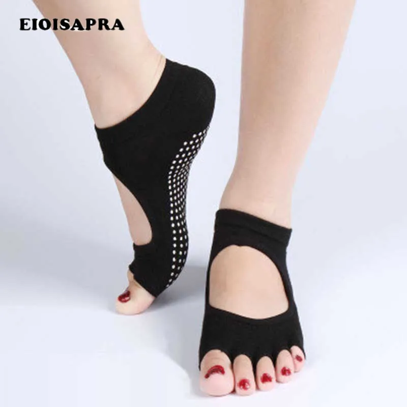 

[EIOISAPRA]Ballet Dance Half Toe Ankle Grip Socks Women Short Backless Pilates Socks Non Slip Toe Sock Full Grip Five Finger Sox
