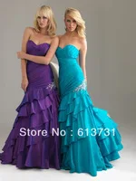 Purple Blue Mermaid Sweetheart Taffeta Layered Ruffles Floor length Formal Evening Gown Prom Party Homecoming Dresses B01361