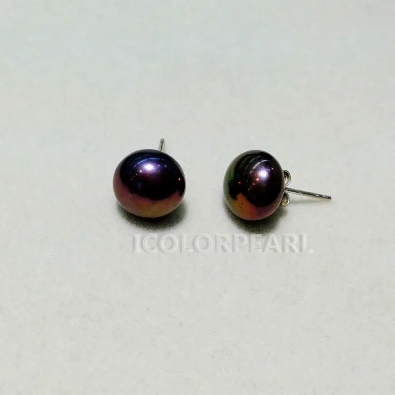 

High Luster Special 10mm Semiround Black / Brown Freshwater Pearl Stud Earrings.