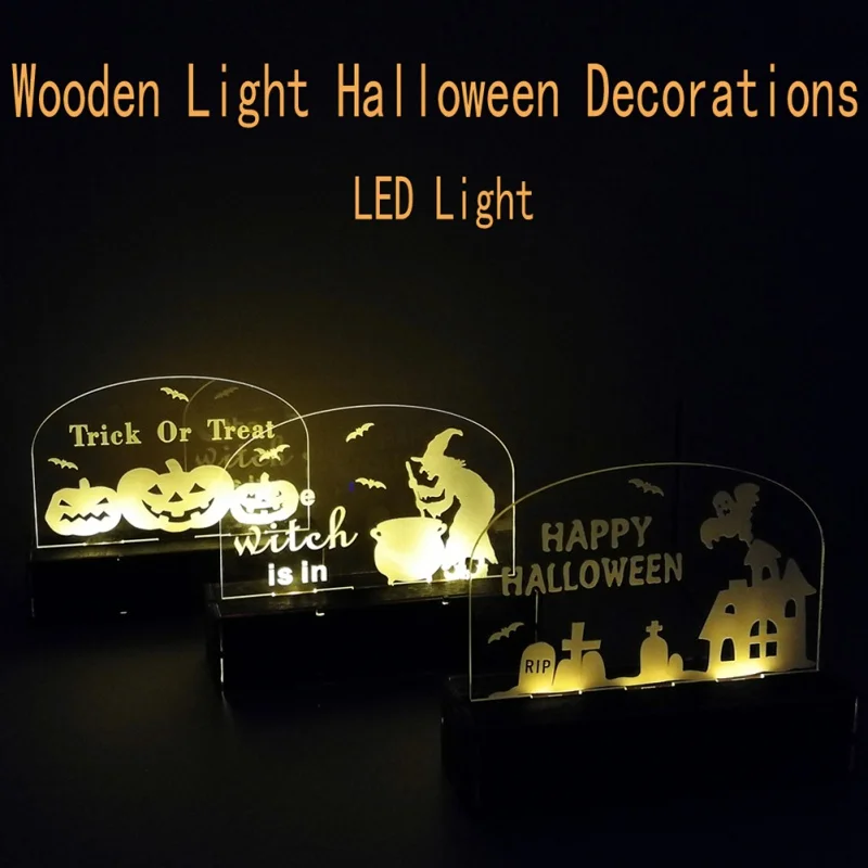 Хэллоуин деревянный Лазерный Гравировальный светодиодный светильник декоративные украшения для декорация дом с привидениями реквизит подарки