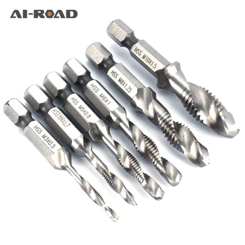 

6pcs M3-M10 Screw Tap Drill Bits Hss Taps Countersink Deburr Set Metric Combination Bit High Speed Steel Hand Tools Tap Drill