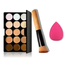 Hot Selling ! Superior 15 Colors Makeup Concealer Contour Palette + Water Sponge Puff + Makeup Brush June 14