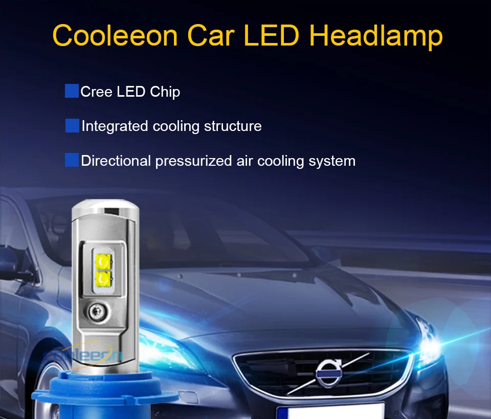 Светодиодный фонарь для автомобиля COOLEEON H7, головной светильник 6000K белого цвета с бусинами CREE CSP для автомобилей 12 в 24 В H7, Автомобильный светодиодный налобный светильник 7200LM