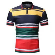 Полосатая Мужская рубашка поло, темно-синяя черная Мужская одежда, топы, деловые повседневные футболки, рубашка поло, мужская рубашка с отворотами, короткий рукав, Новинка
