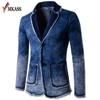 

2019 New Spring Autumn Blazer Men Cotton Denim Smart Casual Men Jacket Slim Fit Suits Brand Clothing Size M-XXL Hot