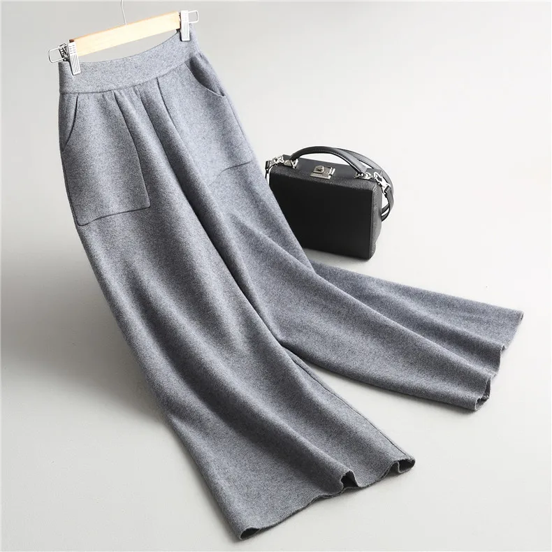 Calientes Innasofan Con Para Mujeres Pantalón Pantalones Ancho Euroamericana invierno caqui Cintura Moda Punto De Bolsillos Otoño Chic Negro Las gris Alta ZqwZra