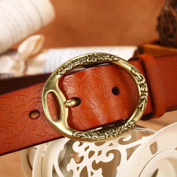 

New design Fashion Genuine Leather Women's Vintage Belts Ancient Golden Buckle belts High quality belts