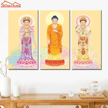 

ShineHome-3pcs Western Trinity Canvas Printed Buddha Painting Three Sages Wall Picture Modular Decorative Art Panel Canvas Print