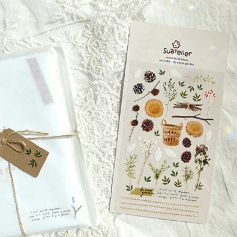clear scrapbooking font b PET b font pine cone tree green branch sticker fruit plant garden