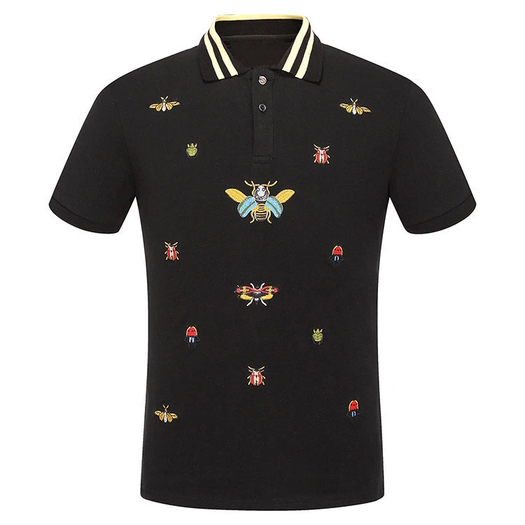 High New Novelty 2018 Men Embroidered beetle bees Fashion Polo Shirts