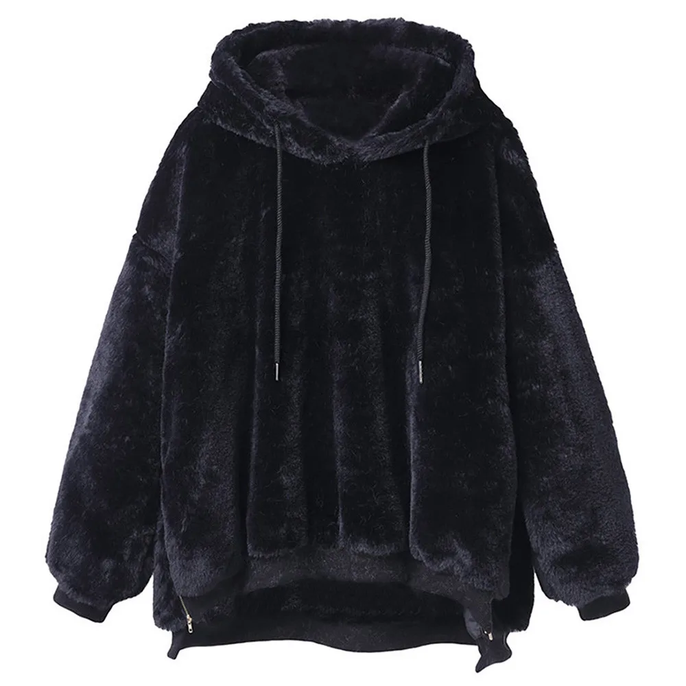 Женское зимнее теплое пушистое пальто, флисовая меховая верхняя одежда, толстовка, пальто, Женское зимнее пальто с меховым капюшоном, S.4