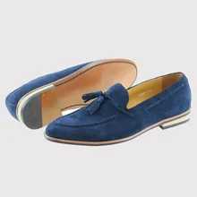 2017 Cow Suede Genuine Leather Mens Wedding Dress Shoes Slip On Dark Blue Men Casual Loafers Male Driving Flats Party Footwear