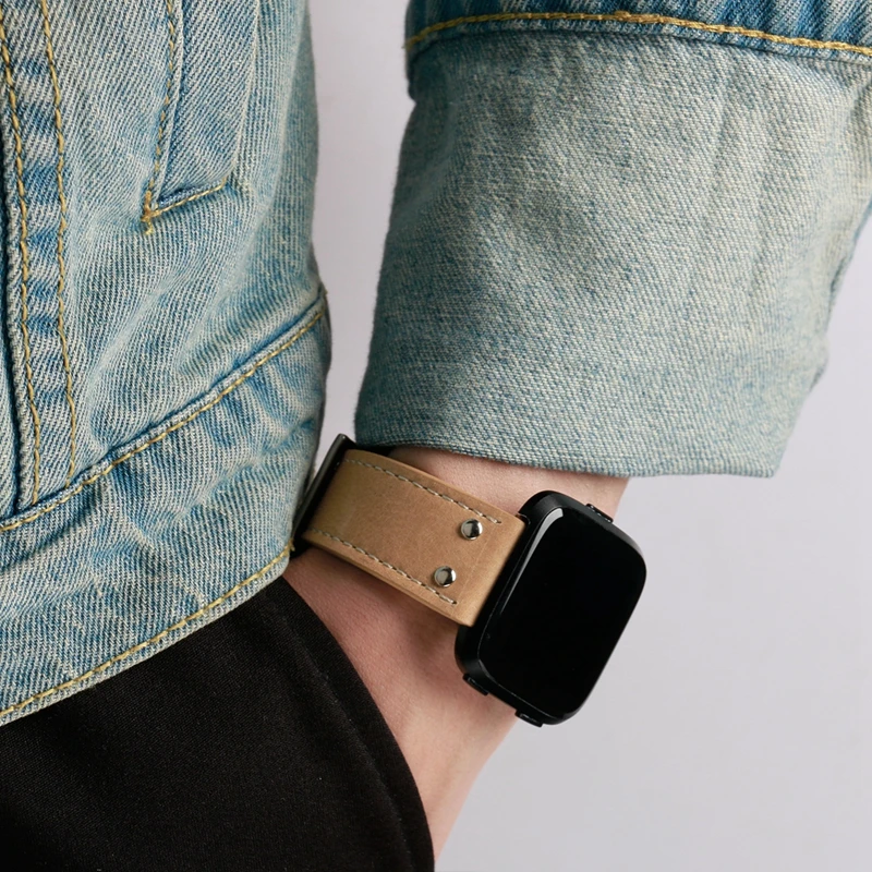LPWHH Rivet Watch Belt For Fitbit Versa Smart Watches Cow Genuine Leather Watchband Soft Comfortable Metal Buckle Strap Wrist LPWHH Rivet Watch Belt For Fitbit Versa Smart Watches Cow Genuine Leather Watchband Soft Comfortable Metal Buckle Strap Wrist